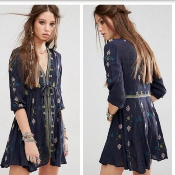 Free People Dresses & Skirts - Free people Stargazer Blue mini empire waist dress Size Sp